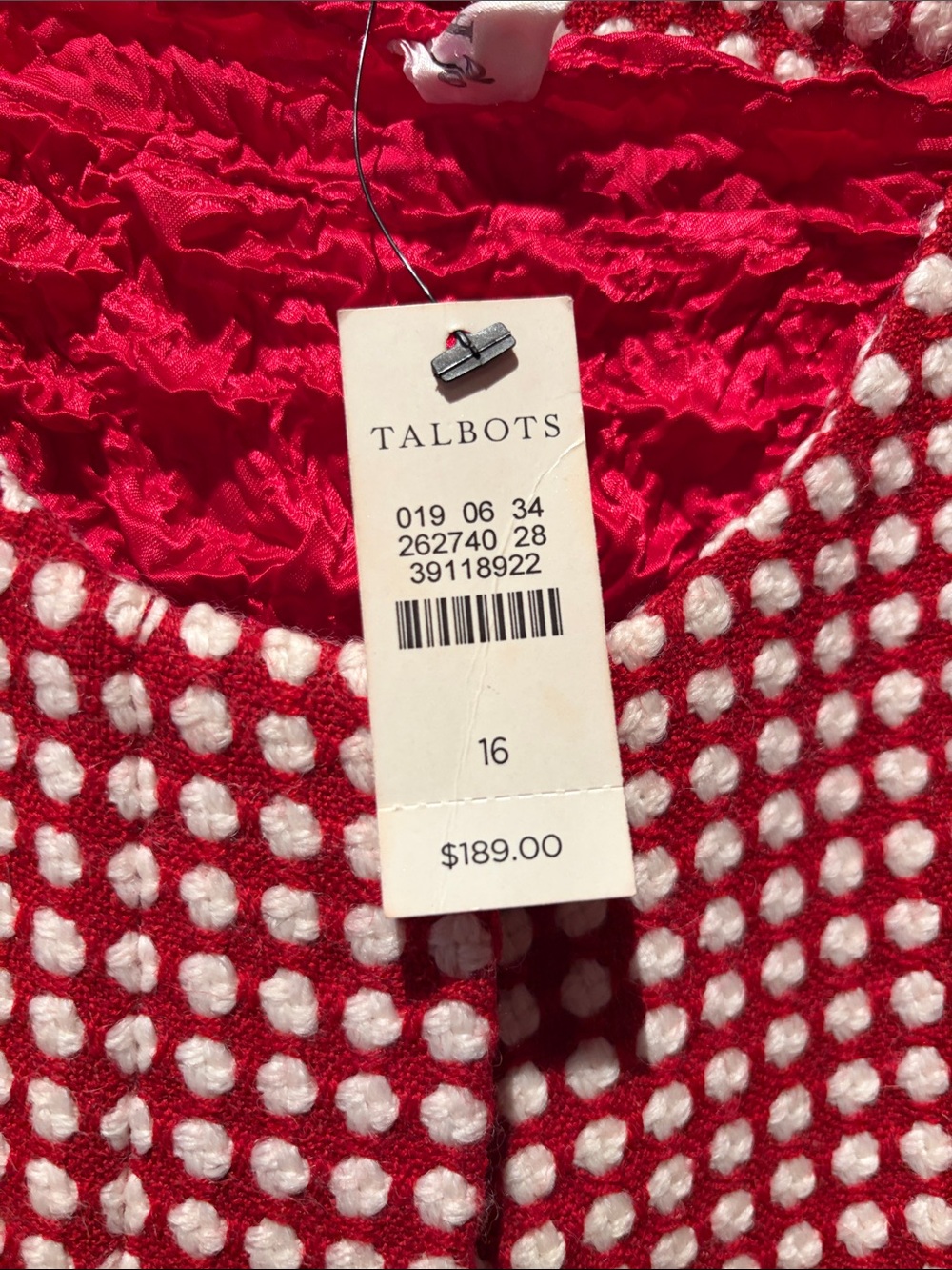 Talbots 2pc Red White Textured Polka Dot Tweed Blazer Zip Jacket Wool Blend - Picture 4 of 8